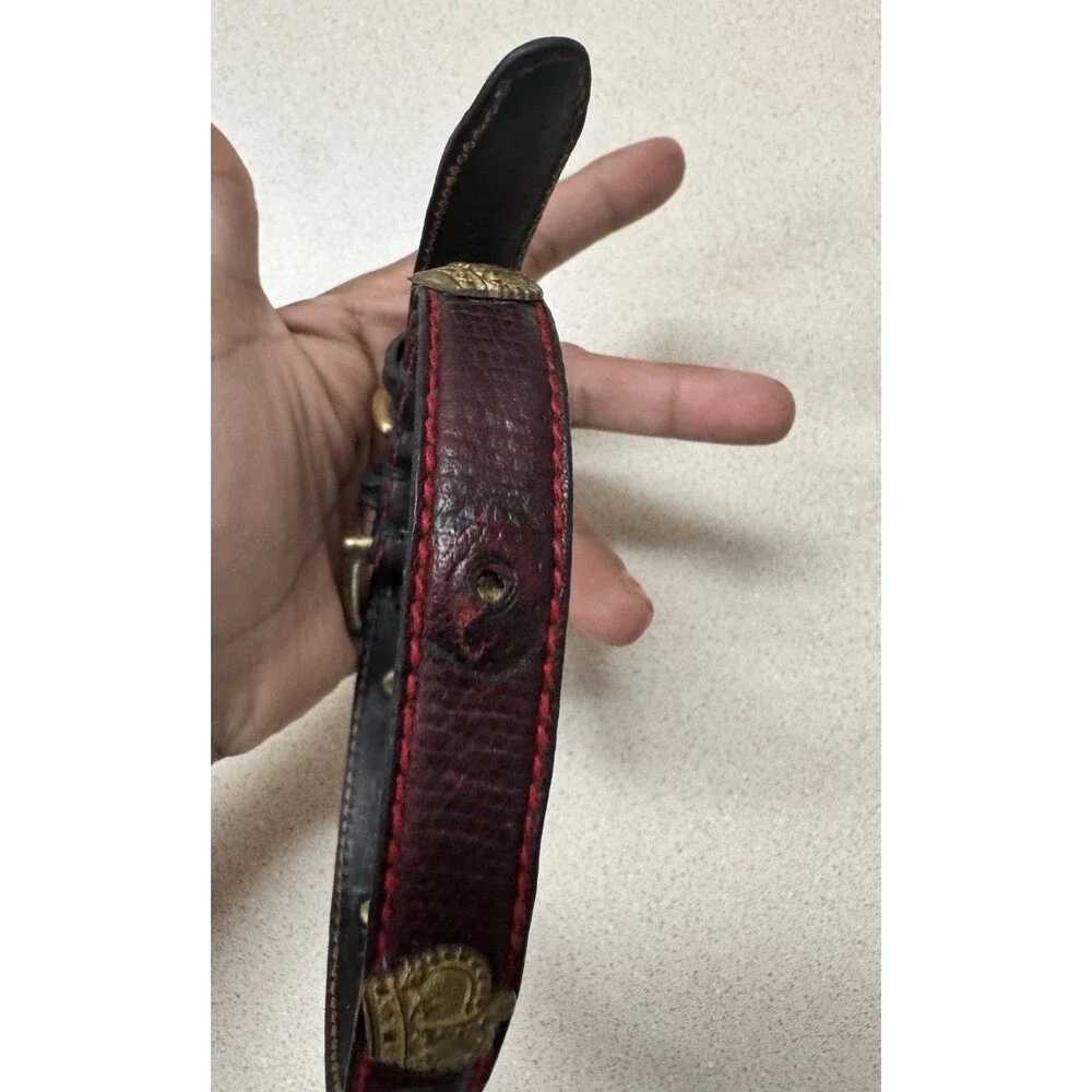 Genuine Hard Embossed Italian Leather VTG Dog Collar 18” with Crowns Accents